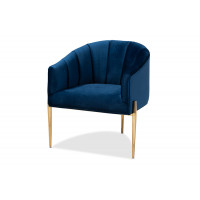 Baxton Studio TSF-DC6623-Navy/Gold-CC Clarisse Glam and Luxe Navy Blue Velvet Fabric Upholstered Gold Finished Accent Chair
